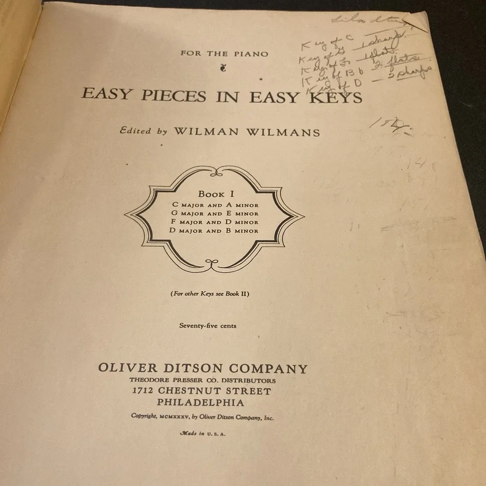 Piano Easy Pieces in Easy Keys Wilmans Vtg 1935 Ditson Learn to Play‎ Songbook